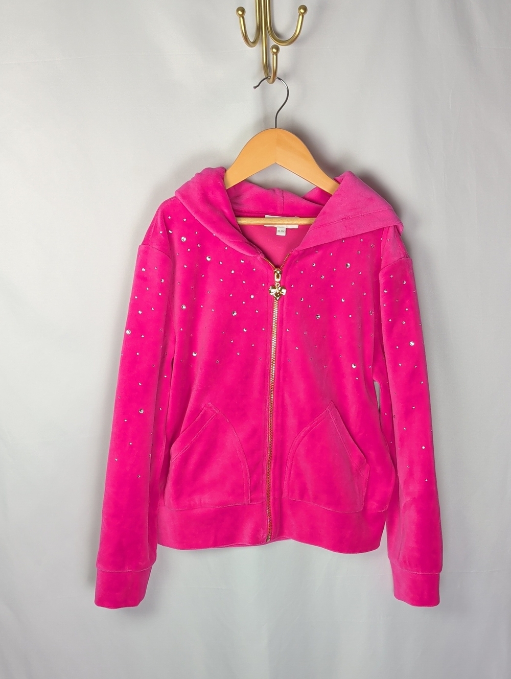 Angel's Face Girls Bijou Crystal Velour Zip Up Hoodie Hot Pink Size 10/11 UK